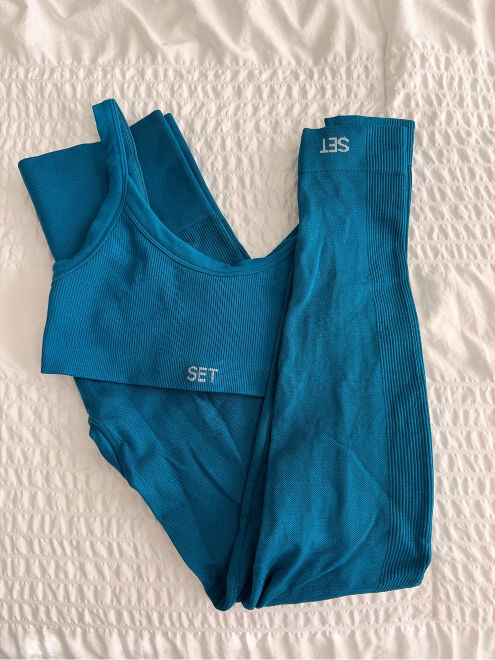 SET Active SportFlex Teal Ribbed Seamless Sports Bra & Leggings Set